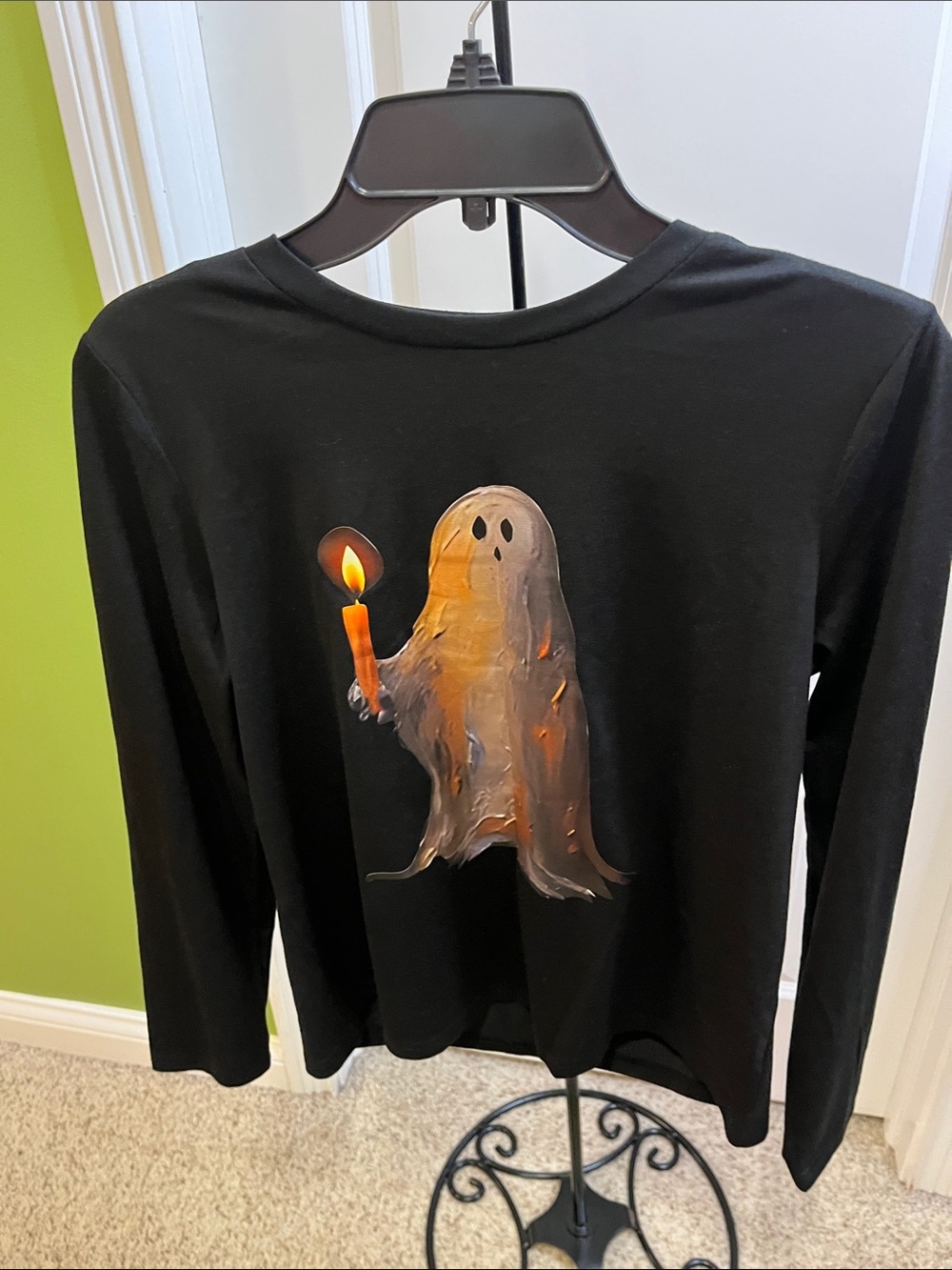 NWT ZOLUCKY S Black Long-Sleeve Tee with Ghost & Candle